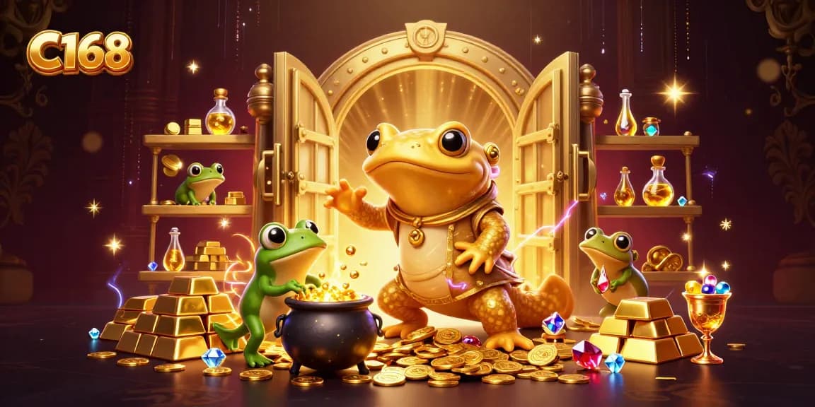 C168 players engaging with captivating casino games, featuring gold coins and sparkling gems.