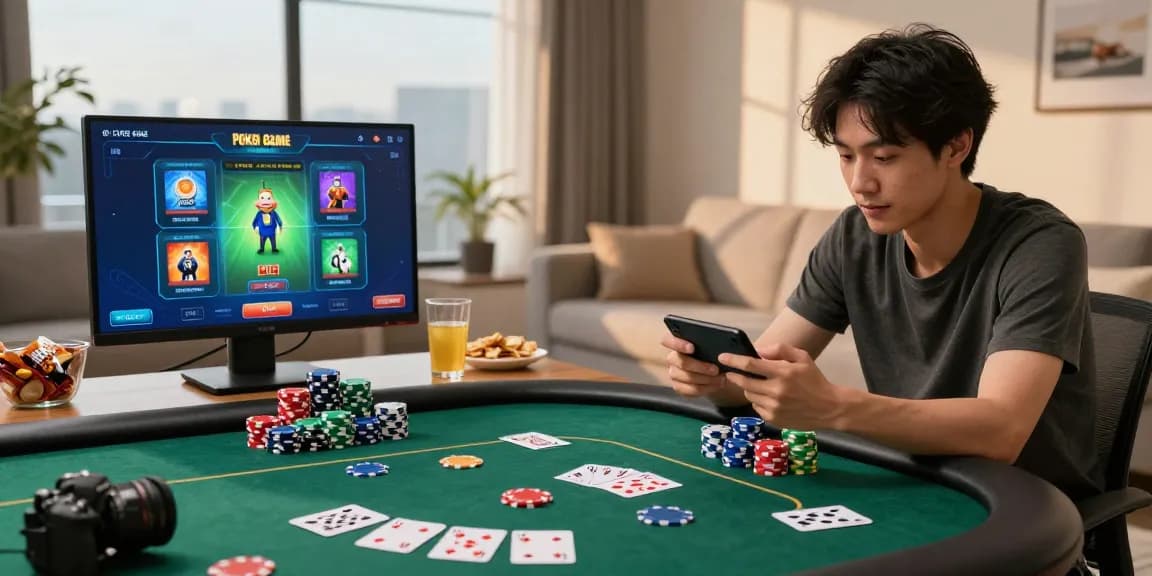 Online poker gaming experience on https://pokergameapk.com.pk/ with vibrant poker chips and focused player.