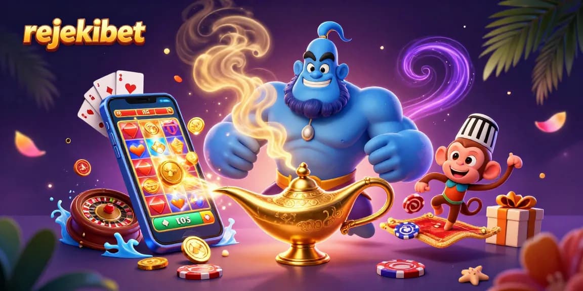 Engage with rejekibet's thrilling slots and casino excitement in this vibrant 3D illustration.