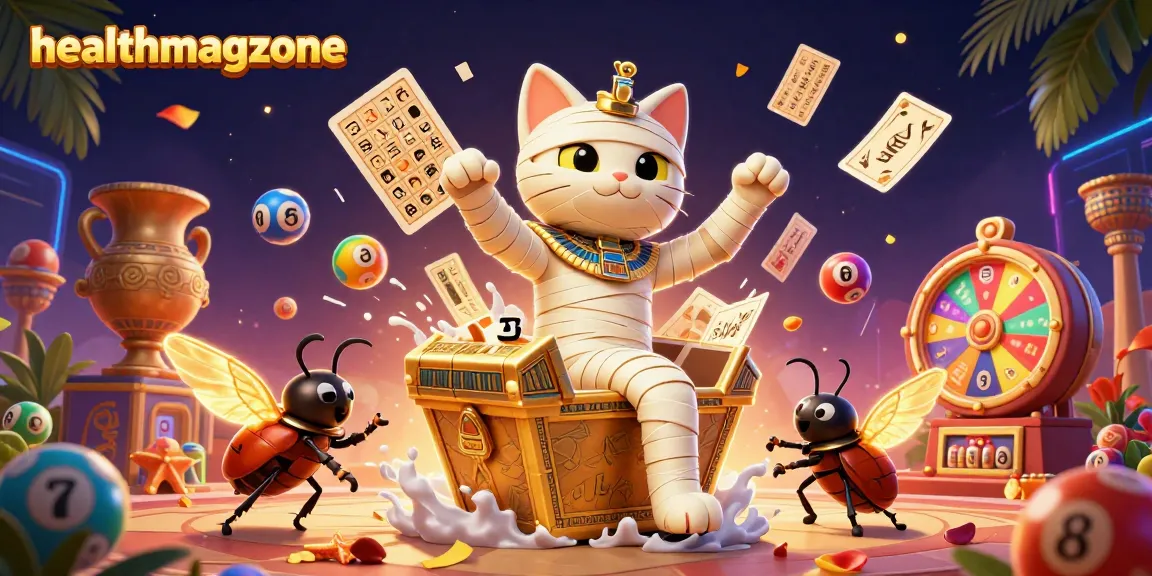 Permainan slot menunggu keberuntungan Anda di healthmagzone dengan karakter kucing mummy dan serangga scarab.