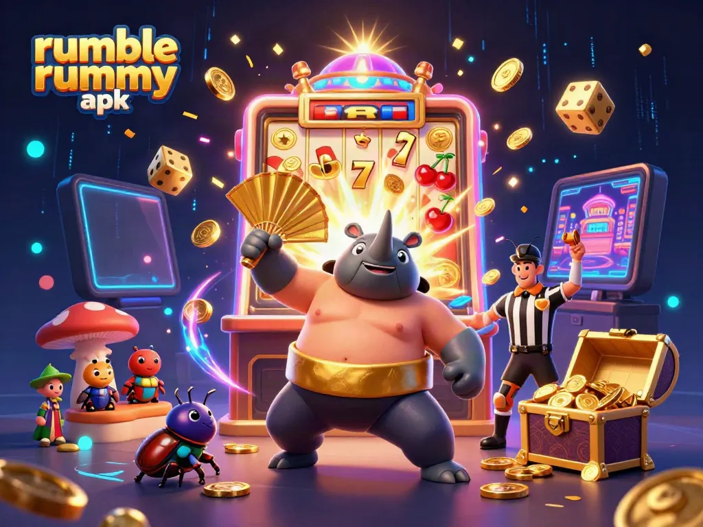 Experience the excitement of Rumble Rummy APK in an energetic and vibrant 3D illustration.
