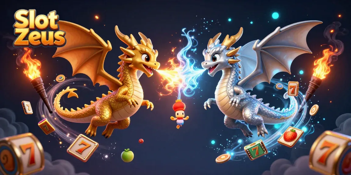 Experience thrilling gameplay with Slot Zeus in this dynamic 3D scene featuring dragons and slot elements.
