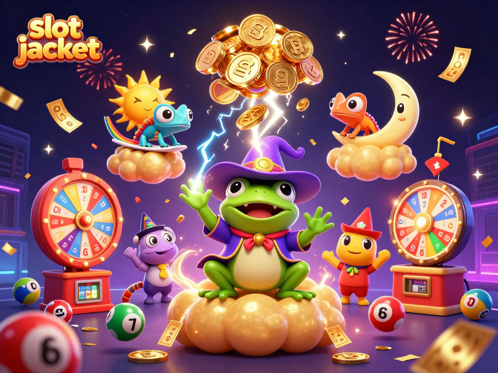 Engage with slot jackpot excitement through a vibrant illustration of a storm of coins and dynamic gaming elements.
