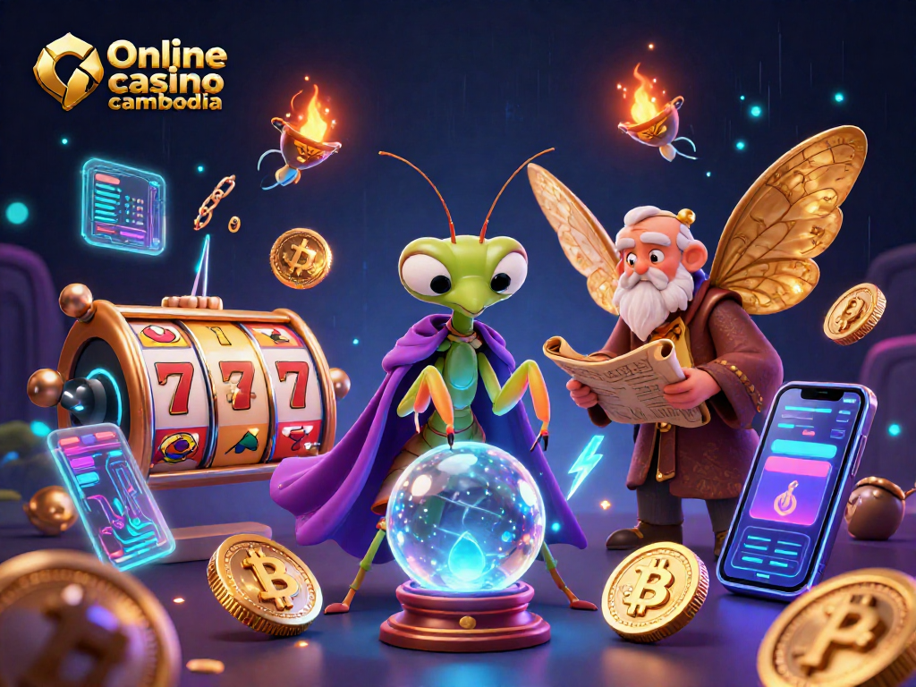 Engage in thrilling online casino cambodia games with our vibrant 3D illustration featuring slots and cryptocurrency.