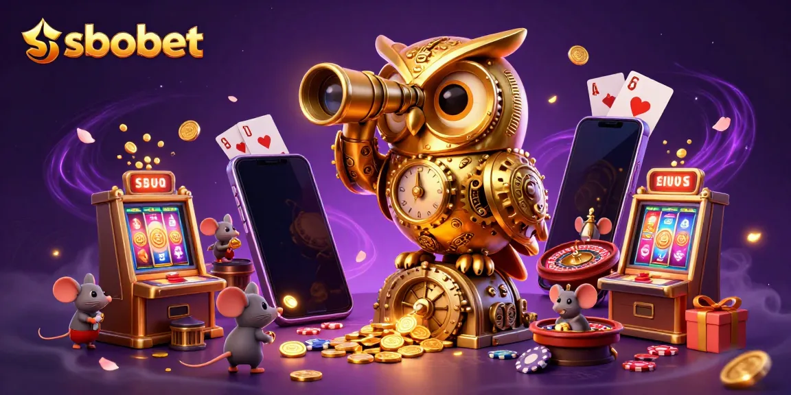 SboBet gamers enjoy a vibrant casino atmosphere with a clockwork owl and dynamic game elements.