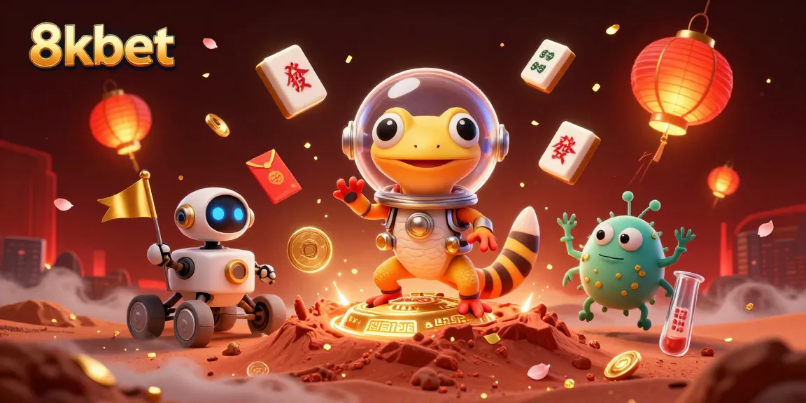 Engage with thrilling 8kbet casino adventures amidst a Martian landscape, revealing treasure.