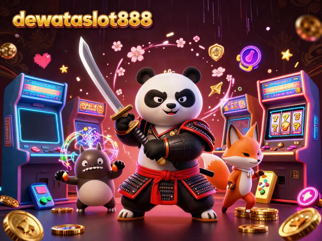 Dekorasi permainan slot dengan samurai panda dan fox ninja di dewataslot888