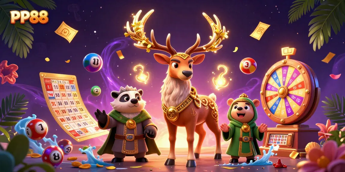 PP88 promotes excitement in gaming with vibrant lottery elements and cartoon characters.