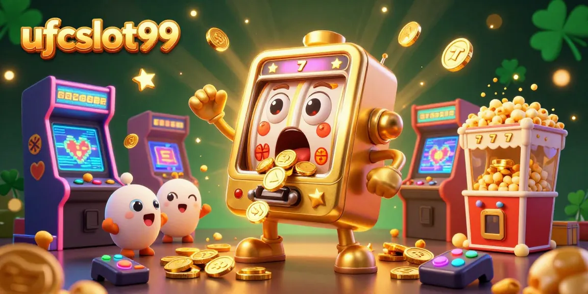 Engage with exciting slot action at ufcslot99, featuring a golden slot machine celebrating its jackpot.