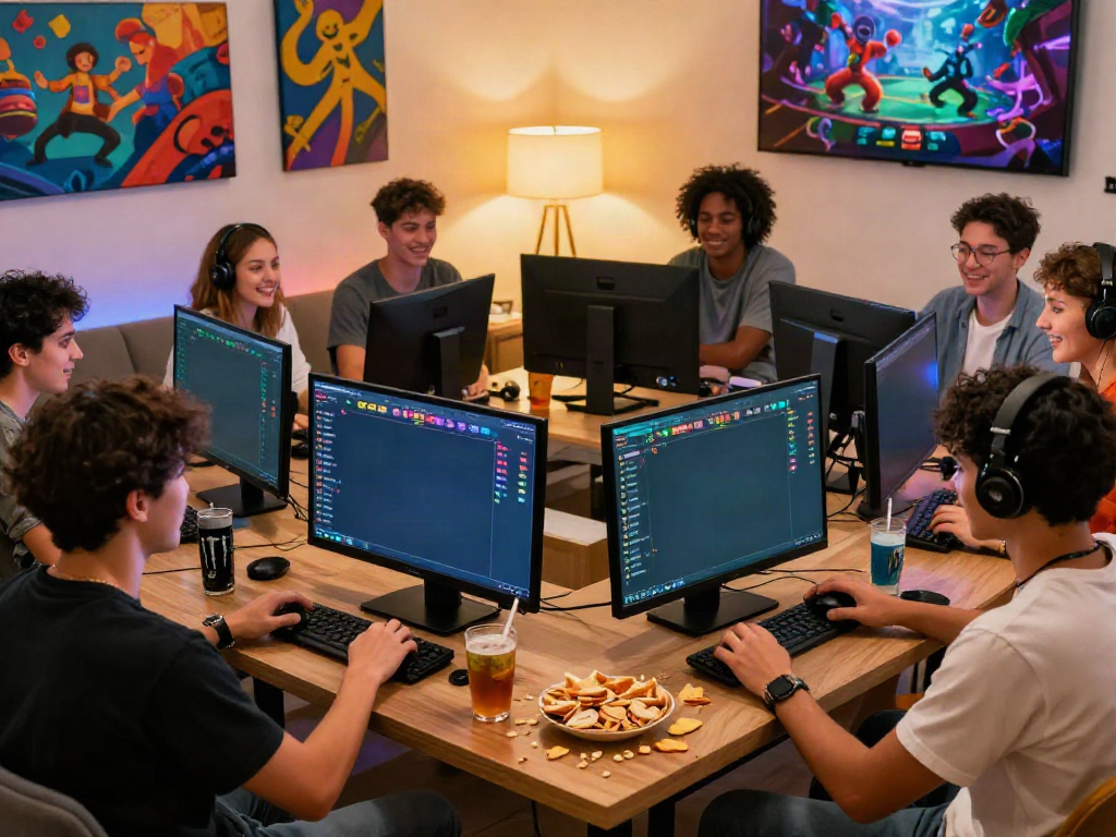 Friends competing in yono games, exciting gaming atmosphere at home.