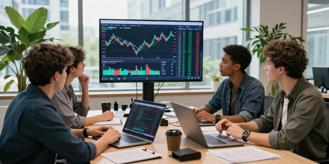 Динамичная сцена торговли на платформе bitmex с трейдерами, анализирующими графики в современном офисе