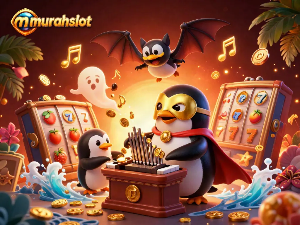 Menangkan jackpot di Murahslot dengan penguin opera yang beraksi di mesin slot emas.