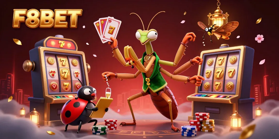 Experience the thrill with F8BET in a vibrant casino scene featuring unique 3D characters.