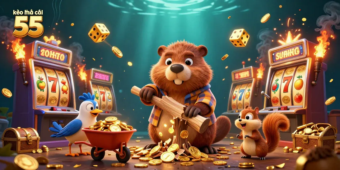 Join the action with kèo nhà cái 55 as our lively characters celebrate winnings in a gold-filled scene.
