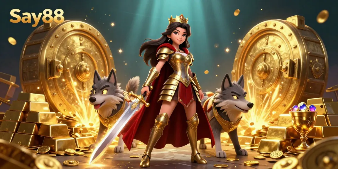 Experience thrilling gaming at Say88 with rich treasures and dynamic characters in an engaging casino scene.