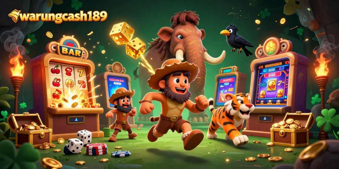Engage in thrilling wins at warungcash189's vibrant prehistoric casino with lively characters and gold treasures.