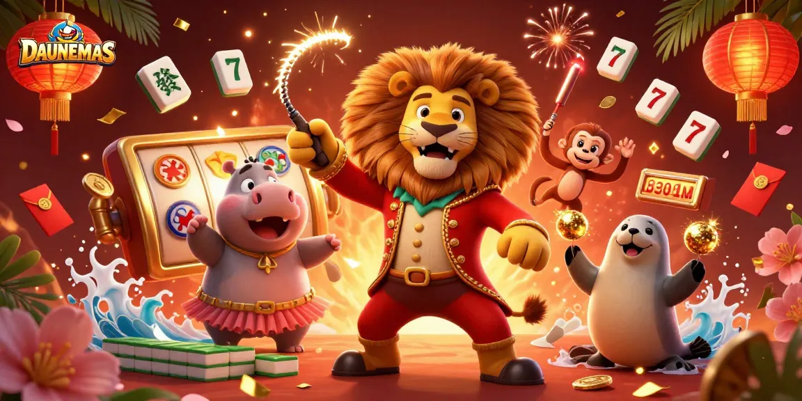 Engage with DAUNEMAS by celebrating thrilling slot adventures amidst vibrant casino characters.