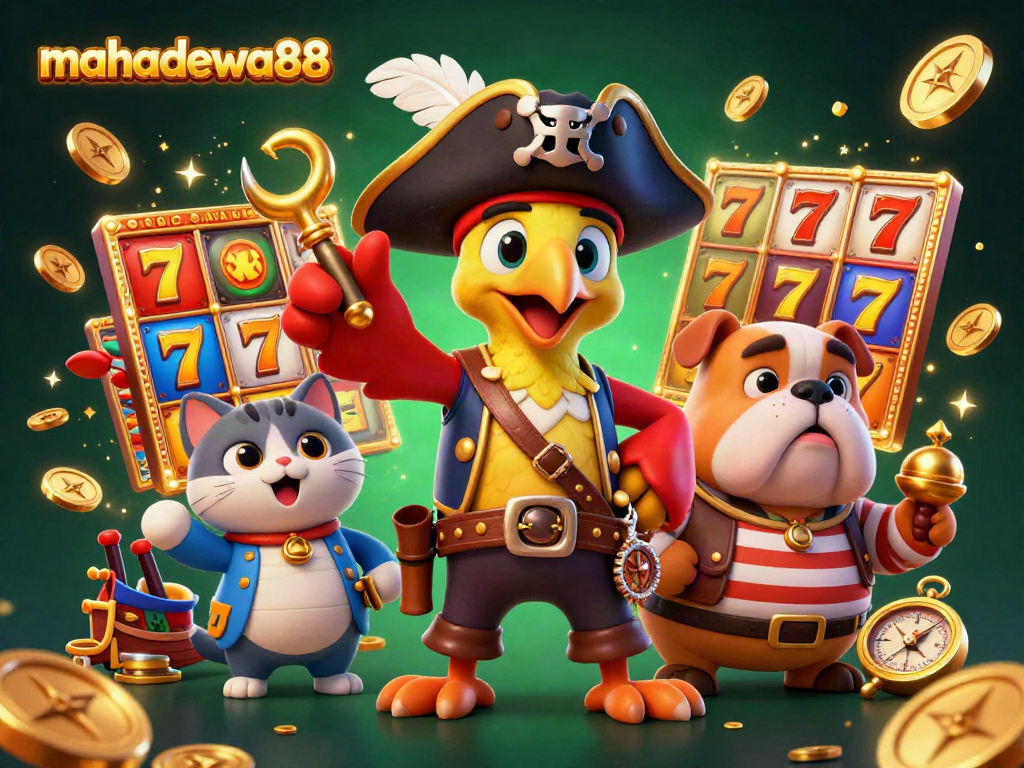 Experience the thrill of mahadewa88 with a dynamic illustration of characters immersed in exciting slot gameplay.
