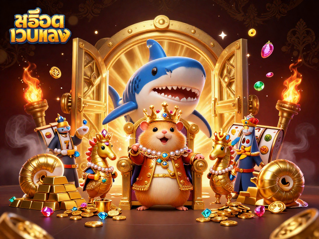 Experience thrilling gameplay at สล็อตเว็บตรง with a dazzling scene featuring a hamster king and treasure