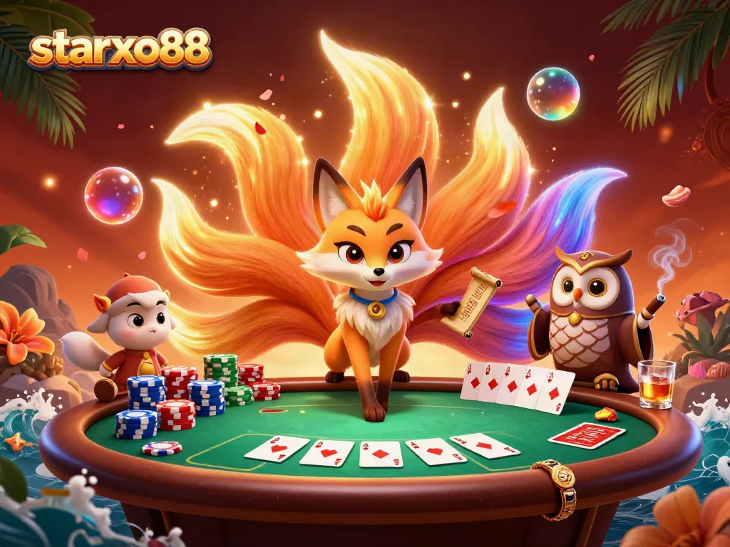 Experience starxo88's thrilling poker atmosphere with vibrant characters and dynamic casino elements.