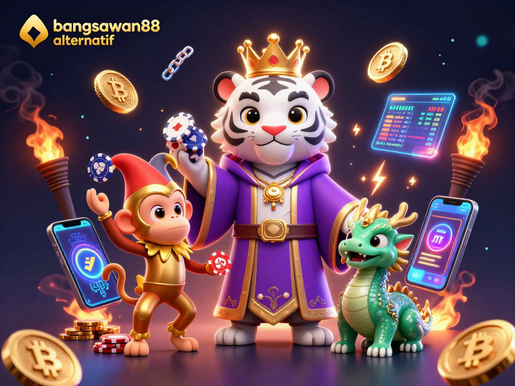 Engage with the bangsawan88 alternatif casino experience as a majestic white tiger and playful monkey juggle riches.
