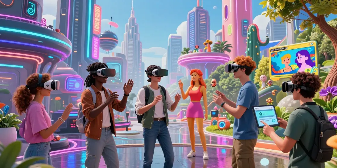 Immersive NSFW AI interactions in a vibrant virtual reality landscape filled with engaging characters.