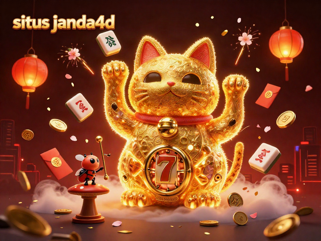 Merayakan kemenangan dengan situs janda4d, ilustrasi kasino penuh simbol keberuntungan.