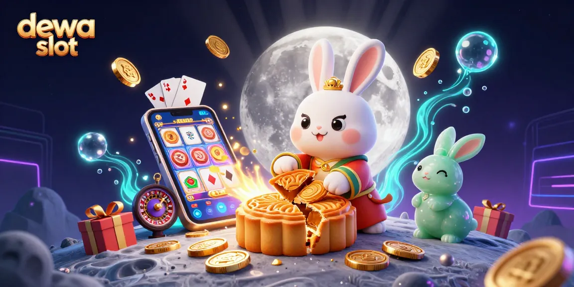 Experience exciting dewa slot action with moon rabbits revealing casino treasures in this vibrant illustration.