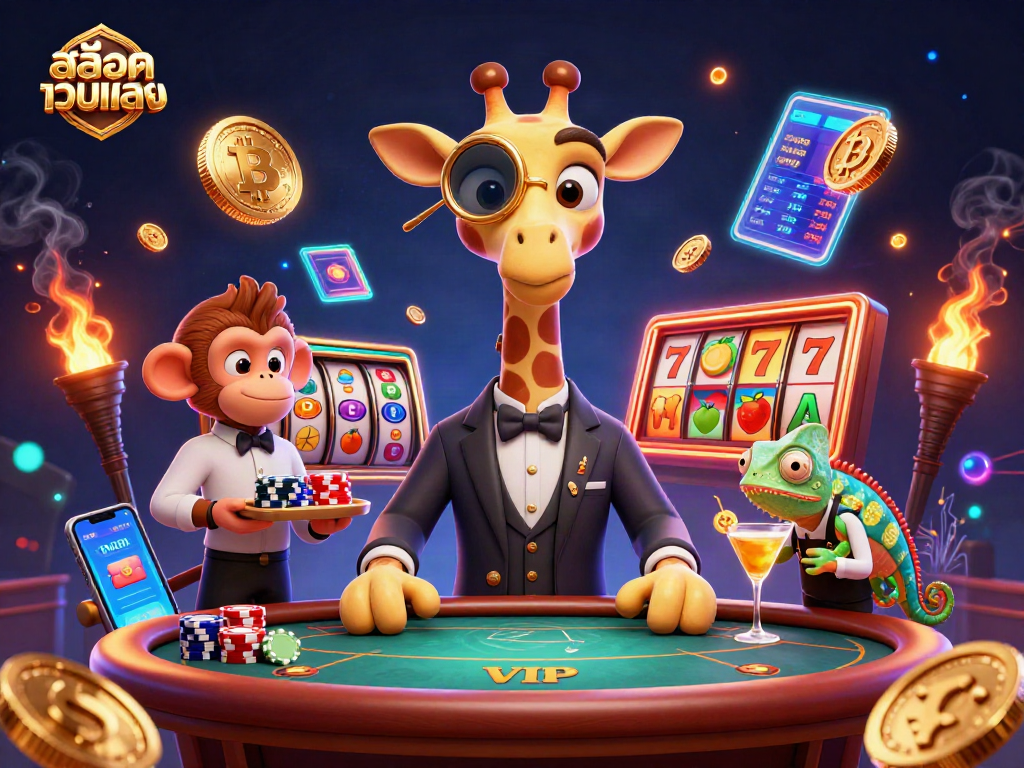 Engage with สล็อตเว็บตรง in an exciting poker scene featuring vibrant characters and dynamic gambling elements.