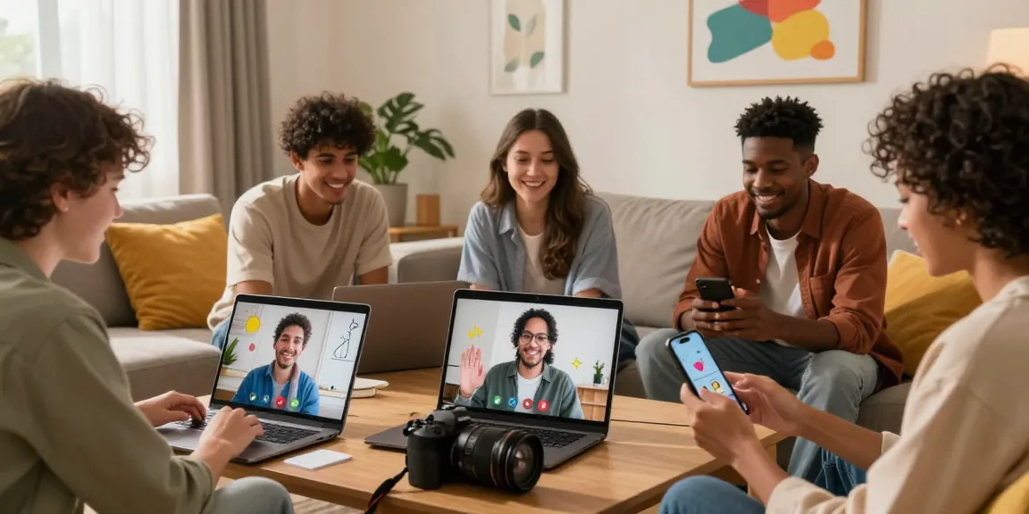 Engaging digital chat scene with friends enjoying شات دردشتي on various devices in a cozy setting.