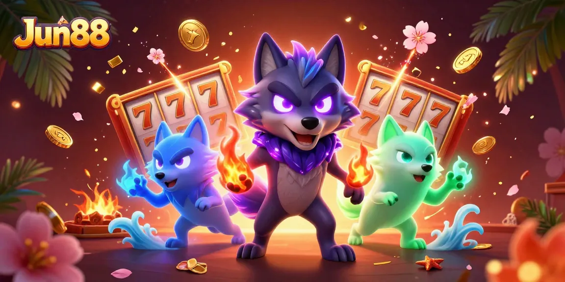 Play exciting slot games at Jun88, featuring dynamic scenes with energetic characters and rich visuals.