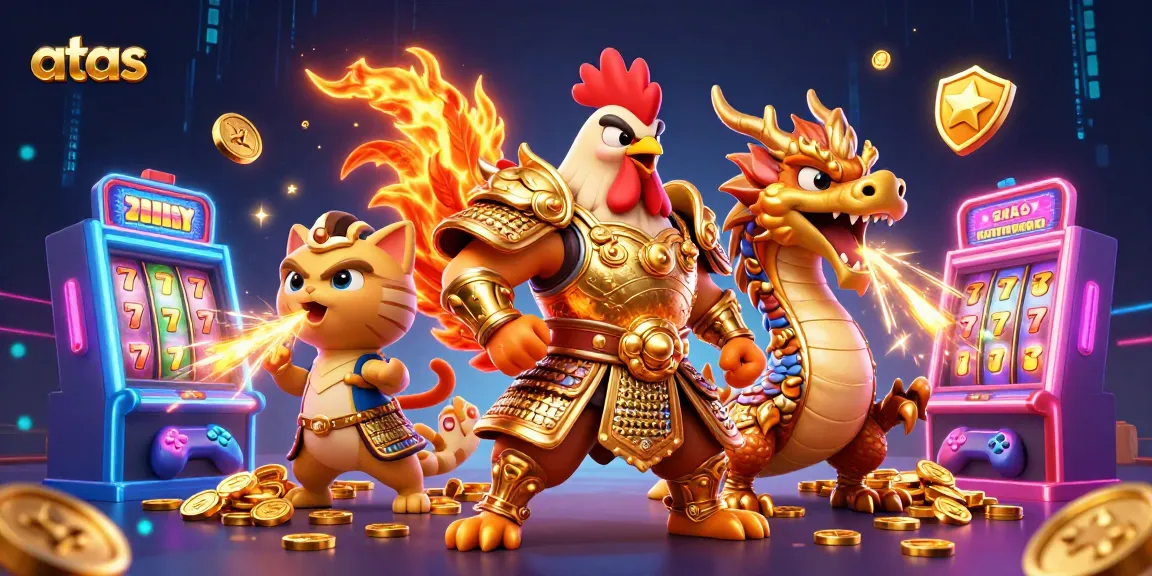 Engage in exciting gameplay at ATAS Casino, featuring a powerful warrior and thrilling slot machines.