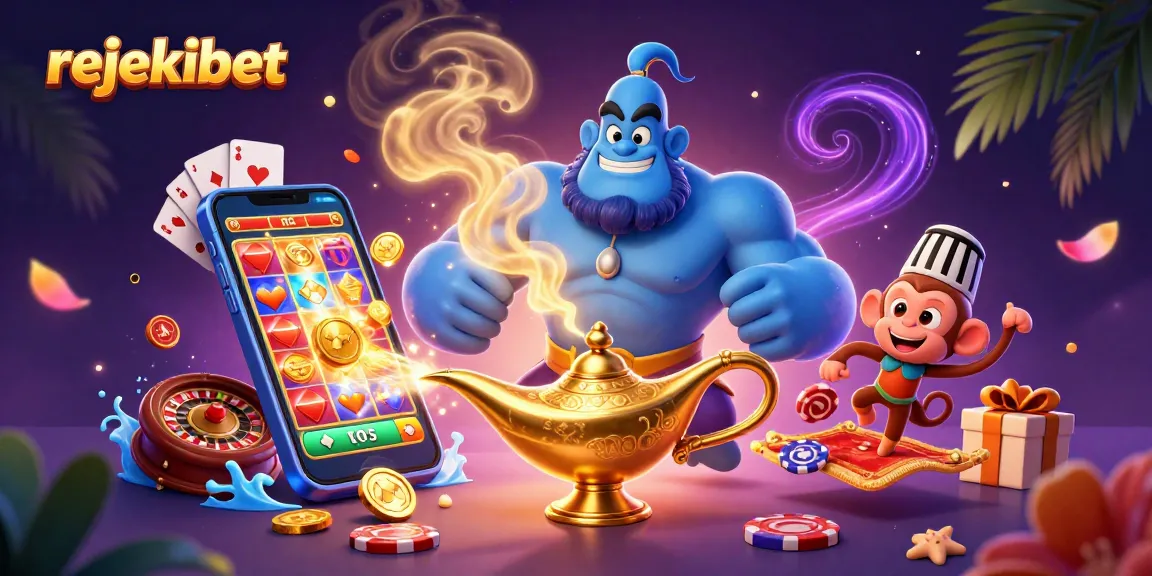 Engage with rejekibet's thrilling slots and casino excitement in this vibrant 3D illustration.