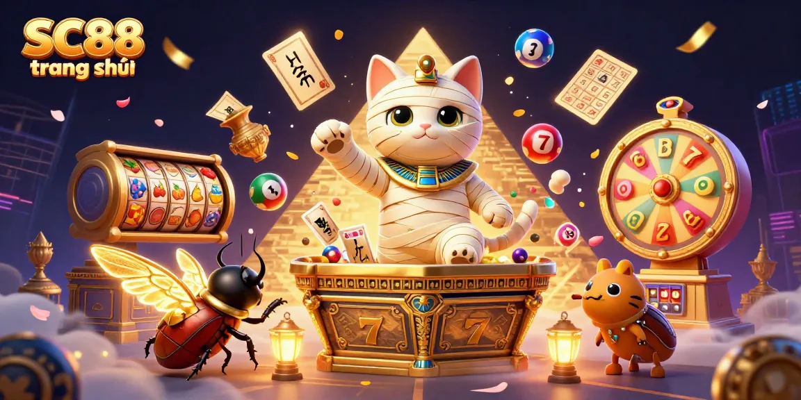 Engage in thrilling gaming action at SC88 trang chủ with an exotic Egyptian theme featuring vibrant slot symbols and dynamic lottery games.