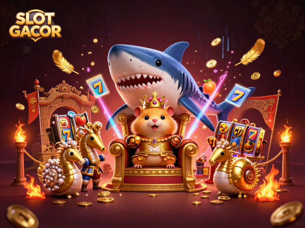 Engage in thrilling SLOT GACOR gameplay with an adventurous scene featuring the golden hamster king and his regal guards.