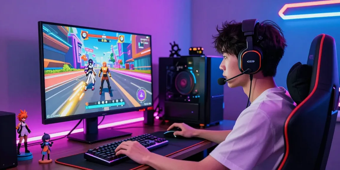 Immersive gaming environment featuring a player engaged in a vibrant 3D ecchi game.