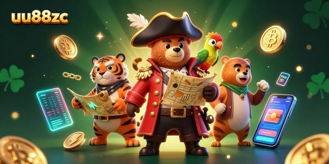 Engage with the dynamic gaming experience at uu88zc featuring a pirate bear and tiger amidst glowing cryptocurrency elements.