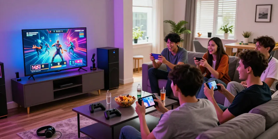 Engaged friends playing online earning games in a cozy living room.