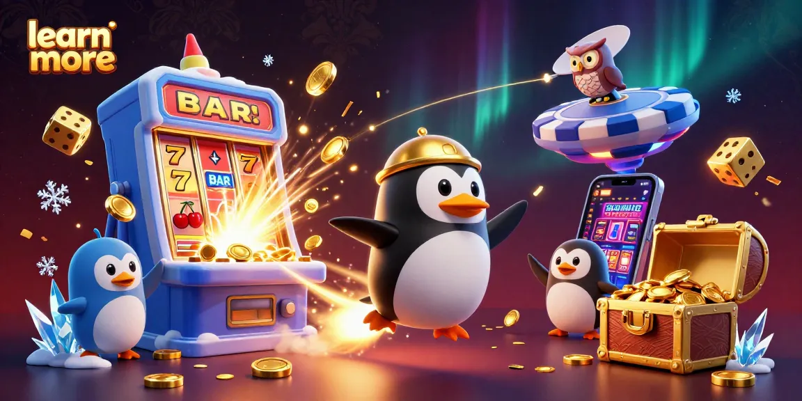 Learn more about exciting jackpot wins with a golden penguin and casino themed elements.